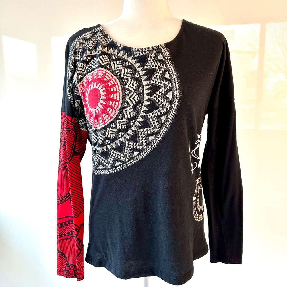 Desigual Mandala Black and Red Long Sleeve Top